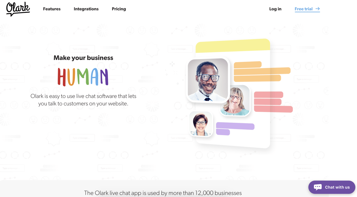 The new Olark live chat software website, with a new brand and a tagline, &ldquo;Make business human.&rdquo;