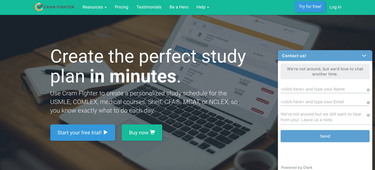 Cram Figther uses Olark live chat software on its website for customer support.