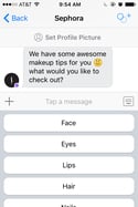 Chatting with the Sephora messenger bot in Kik.