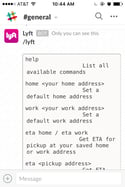 Lyft bot commands in Slack.