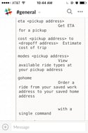 A long list of bot commands for Lyft in Slack.