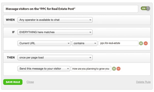 How to create an Olark targeted chat rule.