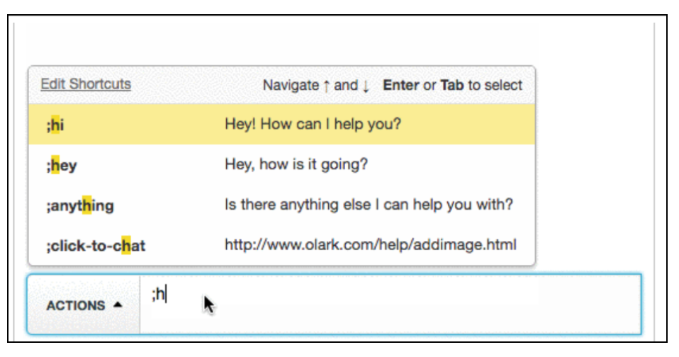 Canned responses appear in a menu above the chat textbox when an agent begins typing a Shortcut.