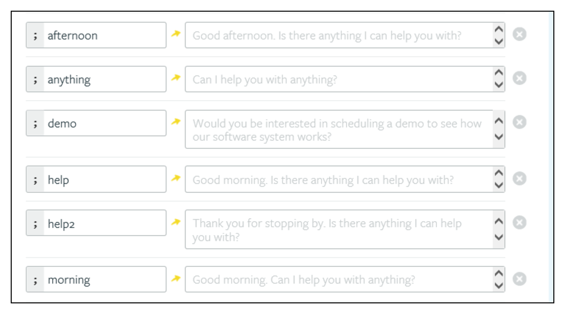 Live chat canned response examples from Systems4PT.