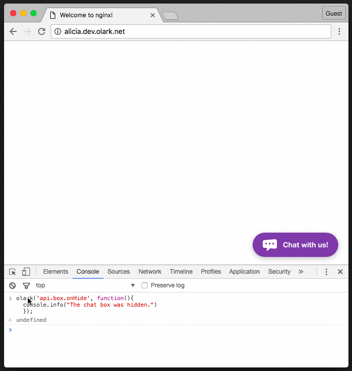 Screenshot of API call onhide