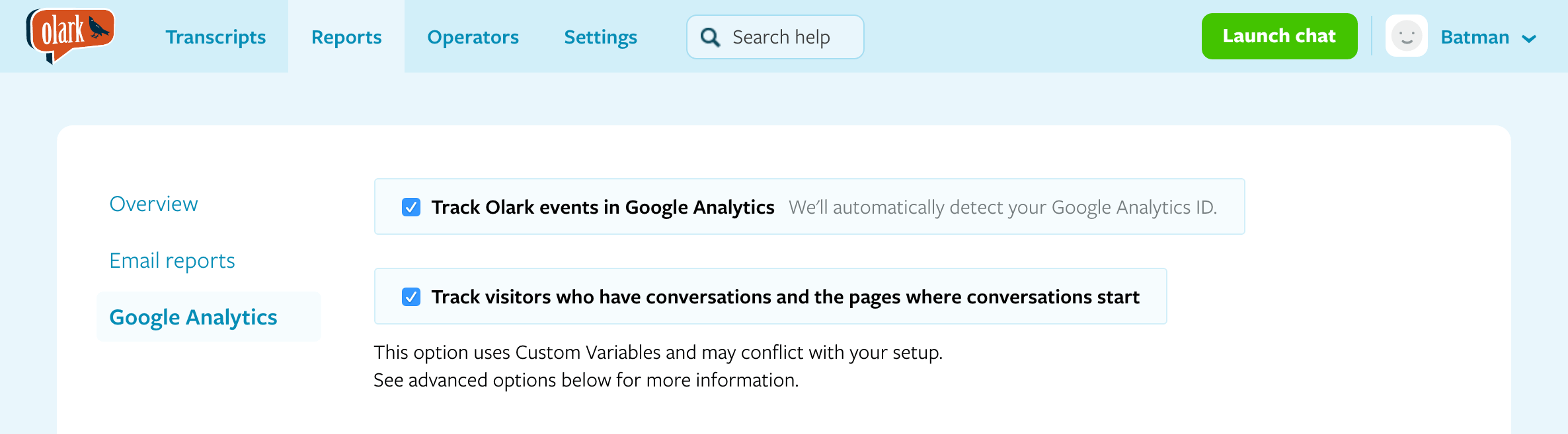 Enable Google Analytics integration