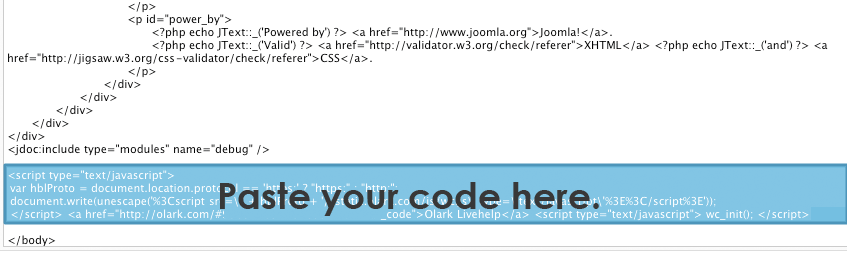 Olark code in text area