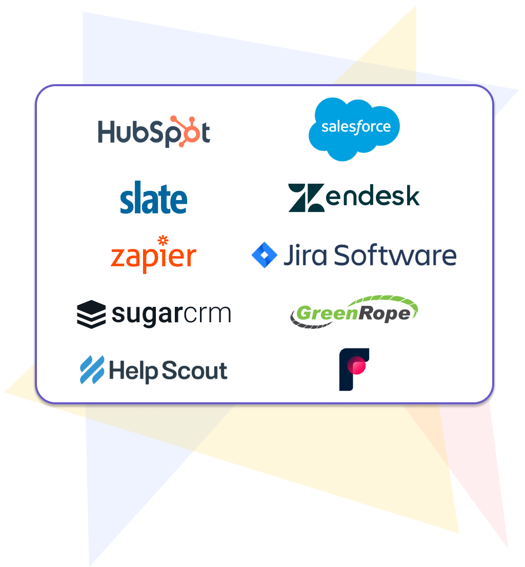 a logo cloud of CRMs that work with Olark, like Hubspot, Salesforce, and Slate