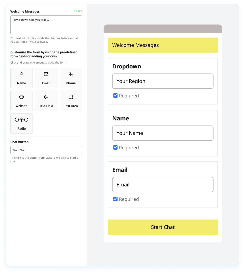 graphic showing an Olark chatbox with customization options