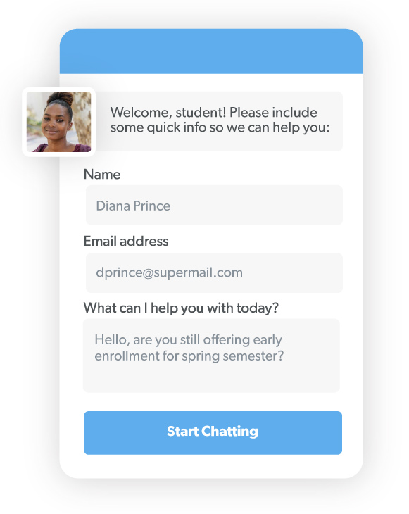 An education-focused pre-chat survey for live chat