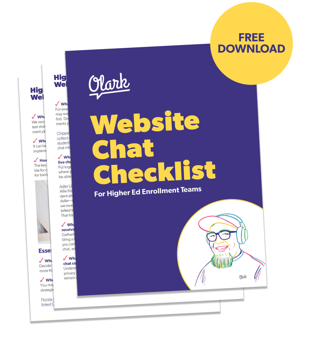 an ebook cover titled Website Chat Checklist for Higher Ed Enrollment Teams