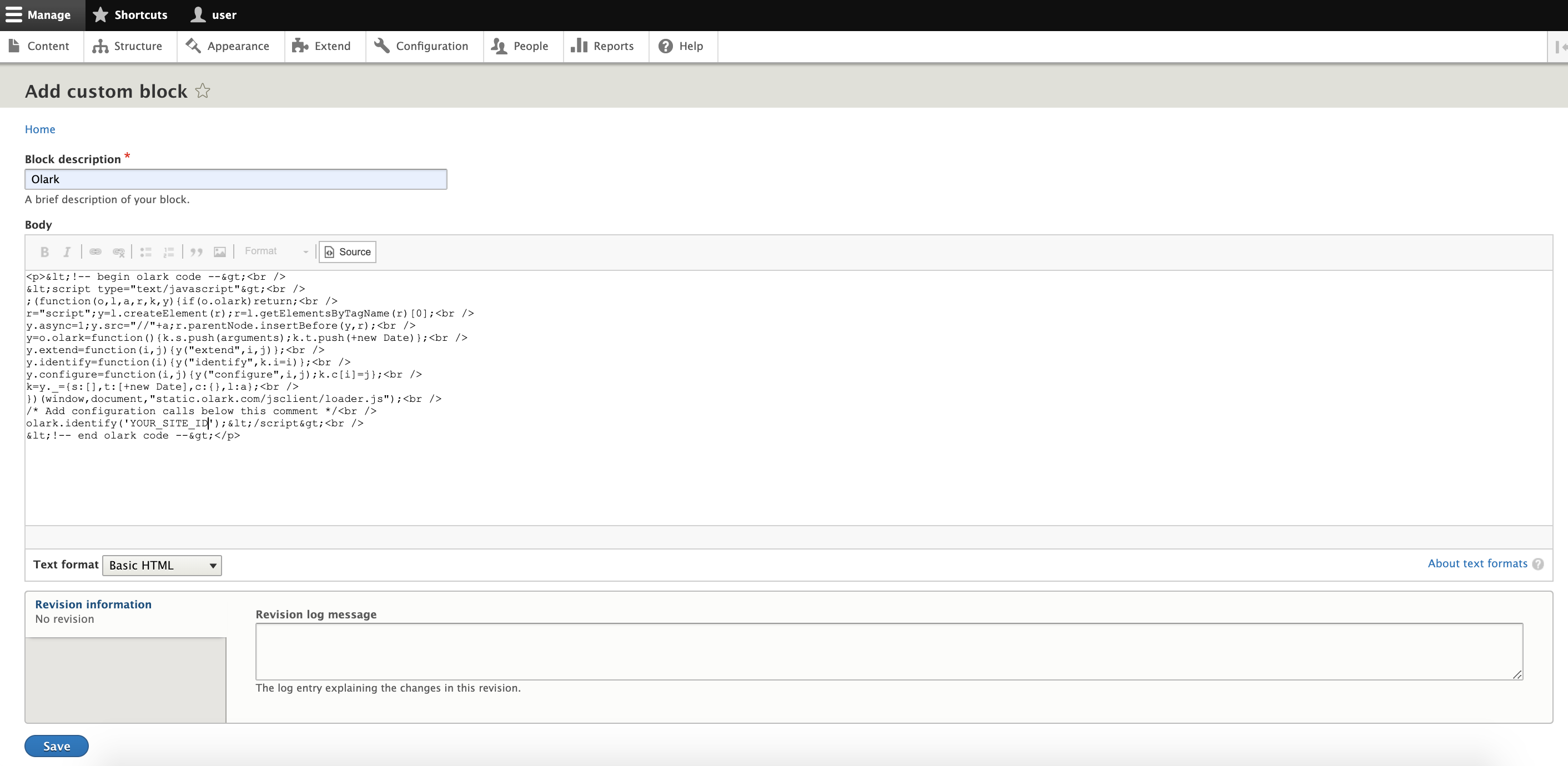 Custom Olark Block