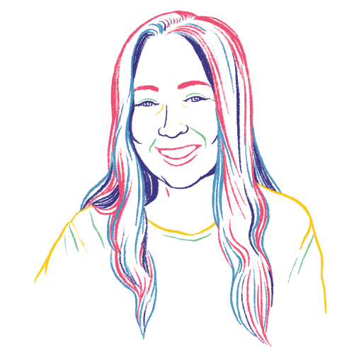 illustration of a smiling woman wearing an Olark tee shirt