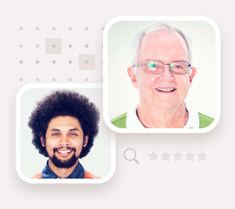 Two portraits of live chat agents